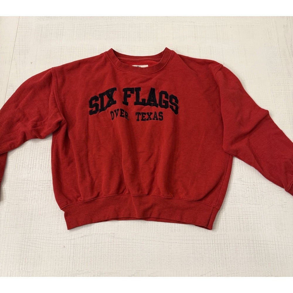 Vintage Six Flags Theme Parks Red Crew Neck Cotton 90s Sweatshirt XL Pullover